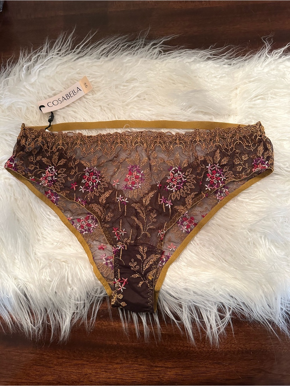 NWT Cosabella Usha Embroidered Sheer Lace Naughty Bikini Copper XL